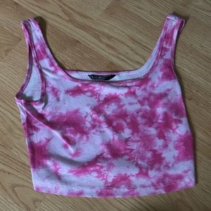 pink and white tie dye cropped top